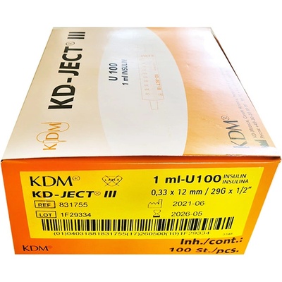 Inzulinová stříkačka KD-JECT III, 1 ml, U-100, jehla 29G, 0,33 x 12 mm, 100 ks – Zboží Mobilmania