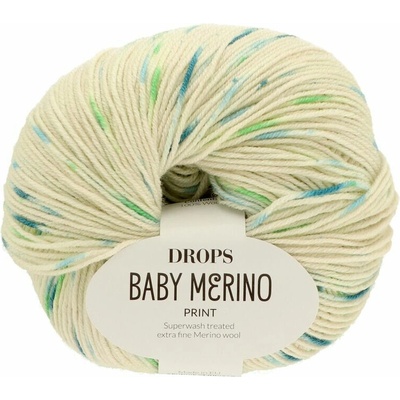 Drops Baby Merino PRINT 102 krémová s modro zelenou
