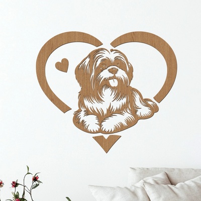 dřevo života Dřevěný obraz ležícího SHIH TZU v srdci Zvolte rozměr šxv (cm): 60x52, Zvolte barvu dekoru: Horský dub