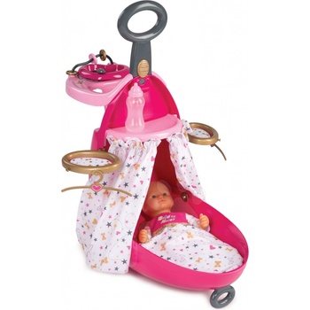 Smoby Prebaľovací vozík pre bábiku Baby Nurse Zlatá edícia s postieľkou a kuchynkou