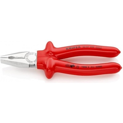 KNIPEX Комбинирани клещи, хромирани, VDE 1000V гумирана червена ръкохватка 200мм, Knipex (K0307200)