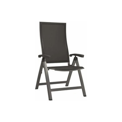 Hliníkové polohovací jídelní křeslo Kari, Stern, 63x71x114,5 cm, rám lakovaný hliník bílý (white), výplet textilen stříbrný (silver), hliníkové područky bílé