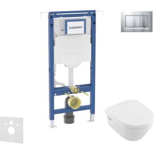 Geberit Duofix - Комплект от предстена инсталация, тоалетна чиния и седалка Villeroy Boch, бутони Sigma20, DirectFlush, SoftClose, CeramicPlus, матов хром/хром SANI11CK2115 (SANI11CK2115)