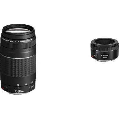 Canon EF 75-300mm F4.0-5.6 III zoom lens (58mm filter thread) black & EF 50mm F1.8 STM lens (58mm filter thread) black - 6473A003[AA]