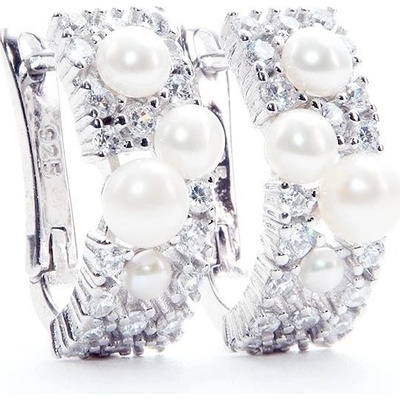 Rafity stříbrné náušnice s perlami a zirkony E0027K-05