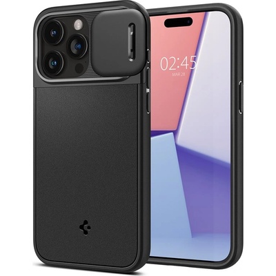 Spigen Optik Armor MagFit MagSafe Case - тънък качествен силиконов (TPU) калъф с капак за камерата с MagSafe за iPhone 15 Pro Max (черен)