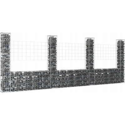 Nabytek XL Gabionový koš ve tvaru U se 4 sloupky železo 380 x 20 x 150 cm