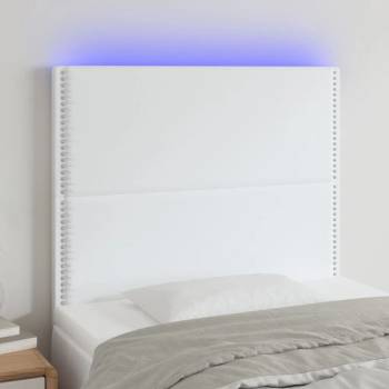 vidaXL LED горна табла за легло, бяла, 80x5x118/128 см изкуствена кожа (3122357)