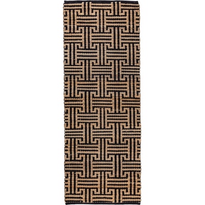 Flair Rugs Черна/естествена ръчно изработена пътека със смес от юта 80x230 cm Meander Jute - Flair Rugs (503119380293)