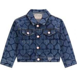 GUESS Деним яке памук за мини момиче със сърца и надписи Guess