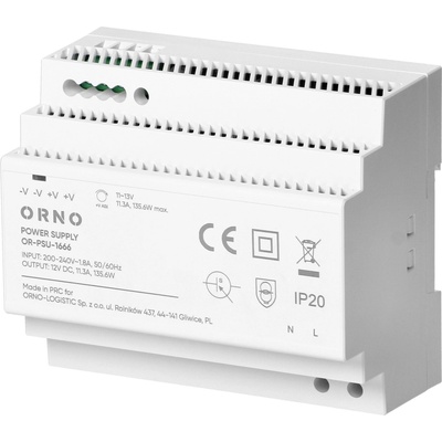 ORNO Napájanie na DIN lištu 12VDC, 11,3A, 135,6W, 6 modulov