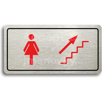 ACCEPT Piktogram WC ŽENY VPRAVO NAHORU - stříbrná tabulka - barevný tisk
