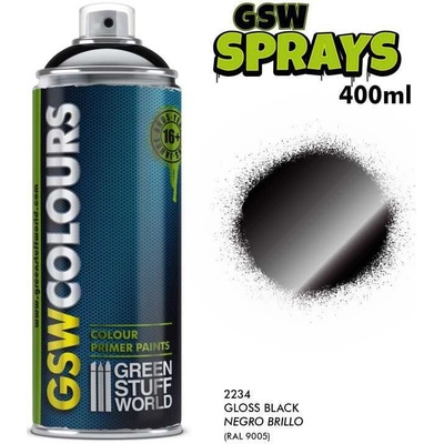 Green Stuff World SPRAY Primer Colour 400 ml lesklá černá