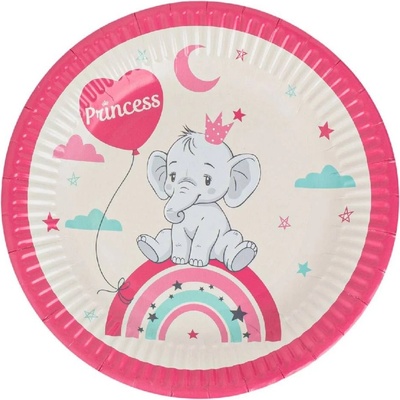 6 бр. детски картонени чинии с диаметър 18 см с декор слонче