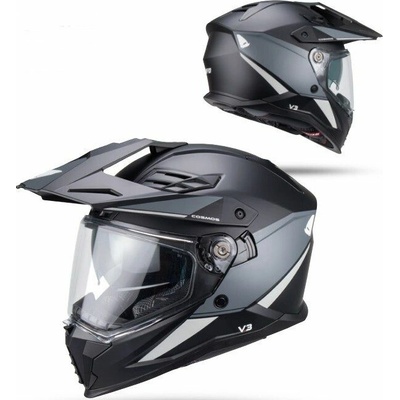 UFO helma COSMOS OFFROAD / DUAL / TOURER / CROSSOVER se štítem, kšiltem a sluneční clonou barva černá/šedá velikost S ( ECE 22R06 ) - kolekce 2026