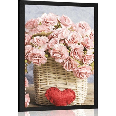 Plakát kytička růžových karafiátů v košíku - 40x60 white