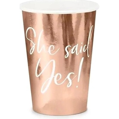 PartyDeco Tégliky papierové She said yes, rose gold 220 ml