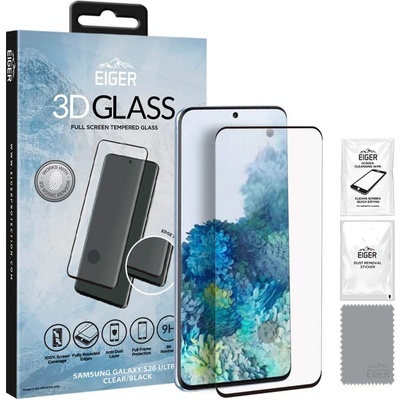 Eiger 3D Glass Edge to Edge Full Screen Tempered Glass - калено стъклено защитно покритие с извити ръбове за целия дисплея на Samsung Galaxy S20 Ultra (черен-прозрачен)