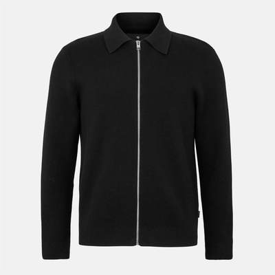 JACK & JONES Men's Stitch Knitted Full-Zip Fleece Fabric - Black