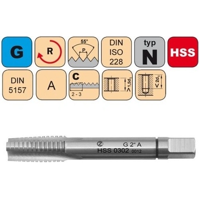 NÁSTROJE CZ Sadový závitník /CZZ0302/ G1" A HSS DIN 5157 Závit: G1"-I č.1