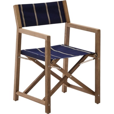 Kave Home Vilara s modro-bílým sedákem zahradní skládací židle Dřevěná
