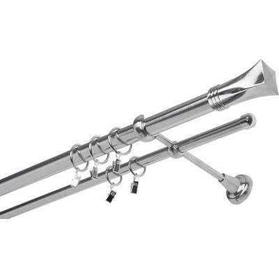 OK-GarnýžeCZ Garnýž kovová dvouřadá 25/16mm Swing nerez 180 cm do stěny / kroužky s žabkou