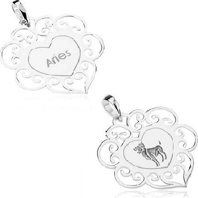 Šperky eshop Stříbrný 925 přívěsek znamení zvěrokruhu Beran ploché srdíčko ornamenty SP79.30