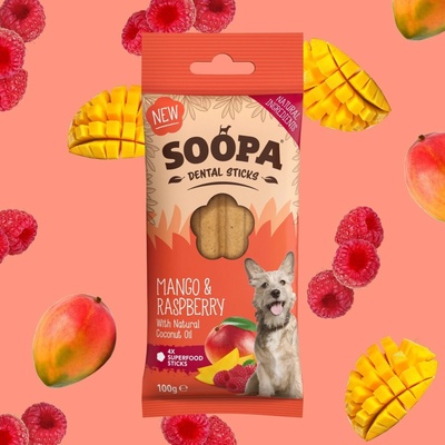 SOOPA Dentálne tyčinky s mangom a malinou 100 g 100 g