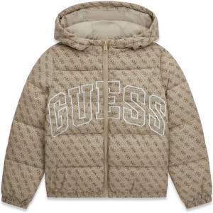 GUESS Зимно яке за момче в бежово с лога Guess и голям бял надпис
