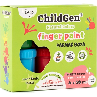 ChildGen prstové farby umývateľné 6 x 50 ml