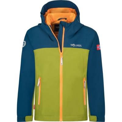 TROLLKIDS Детско водоустойчиво яке Trollkids Kid's Telemark Jacket Waterproof jacket - Pear Green / Madeira Blue / Sahara Sunset - размер 128 (EU) (703-3032-1516)