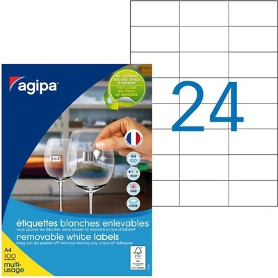 Etikety univerzálne odnímateľné 70x37mm Agipa A4 100 hárkov 101165