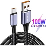 Techsuit USB към Type-C кабел за данни, супер бързо зареждане, 100 W, 480 Mbps, 6 A - (PCB018) - черен