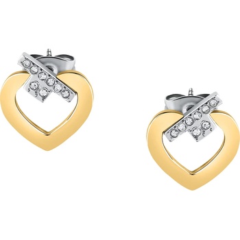 Trussardi Slušivé bicolor náušnice so zirkónmi T-Logo TJAXC49