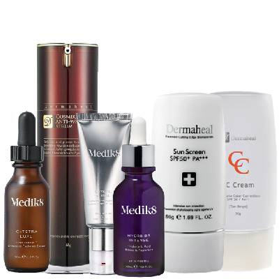 Balíček C + A 3 + hydratace + oligopeptidy sérum + denní s SPF 50 + tónovací CC krém světle hnědá