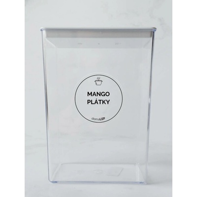 DomaLEP MANGO PLÁTKY průhledná samolepka na dózu tučné písmo 5 cm