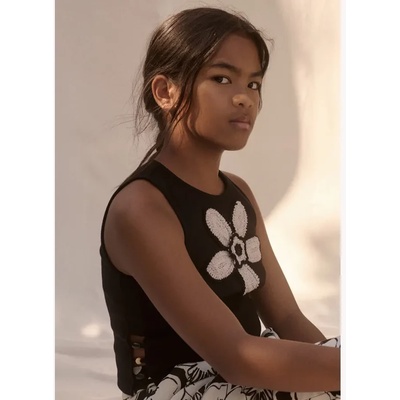 Abel & Lula Черен потник рипс с бродирано цвете за момиче Abel&Lula