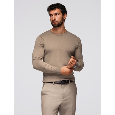 Ombre Clothing BASIC мъжки класически вискозен пуловер с кръгло деколте - тъмно бежов V15 OM-SWBS-0106 Ombre Clothing Ombre Clothing | Cheren Bezhov | МЪЖЕ | XXL