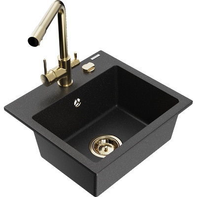 Mexen Milo гранитна кухненска мивка с 1 камера и кухненски смесител Duero, черен/сребърен металик - 6505-73-671600-50 (6505-73-671600-50)