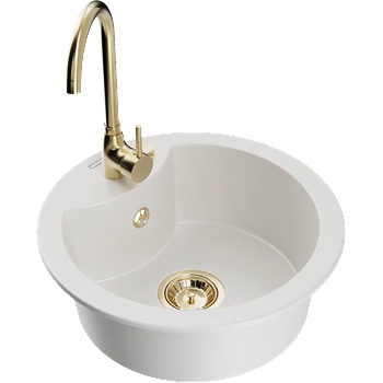 Mexen Diego гранитна мивка с 1 отделение с кухненски смесител Telma, бял - 6512-20-670200-50 (6512-20-670200-50)