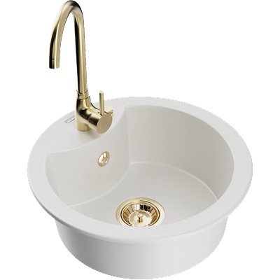 Mexen Diego гранитна мивка с 1 отделение с кухненски смесител Telma, бял - 6512-20-670200-50 (6512-20-670200-50)