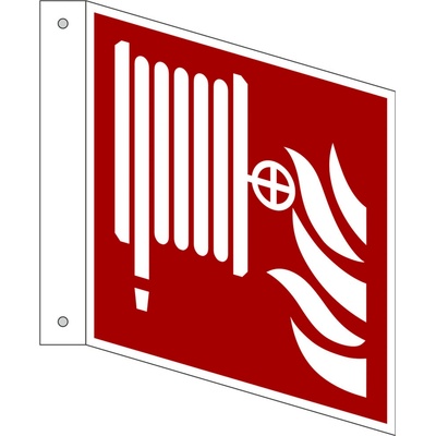 Značka - vlajka Požiarna hadica, ISO 7010, hliník, LN, 150 x 150 mm, BJ = 5 ks