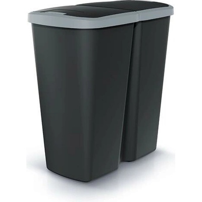 Prosperplast COMPACTA Q DUO, Odpadkový koš 45 l černý se světle šedým víkem