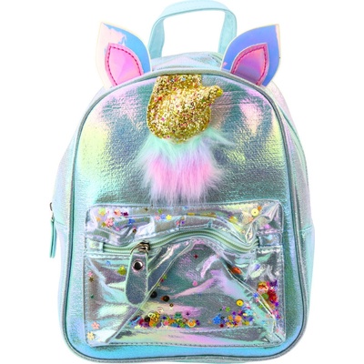 mamido Detský batoh s pohyblivými konfetami Jednorožec 25cm 4,5L modrý