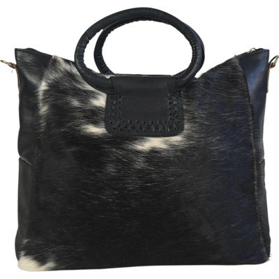 Кожена дамска чанта с косъм