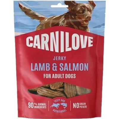 CARNILOVE JERKY Pamlsky pre psa tyčinky jahňacina a losos 100 g