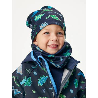unuo Dětská čepice fleecová Basic Navy Dino