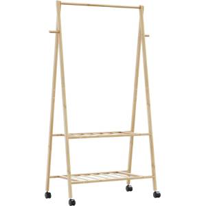 vidaXL L Стелаж за дрехи с рафтове и колела 96x45, 5x155, 5 cm Бамбук (4008907)