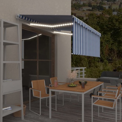 vidaXL Ručně zatahovací markýza s roletou a LED 3,5 x 2,5 m modrobílá