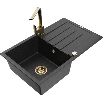 Mexen Bruno гранитна кухненска мивка с една камера с отцедник и кухня миксер Rita, черен/сребърен металик - 6513-73-670300-50 (6513-73-670300-50)